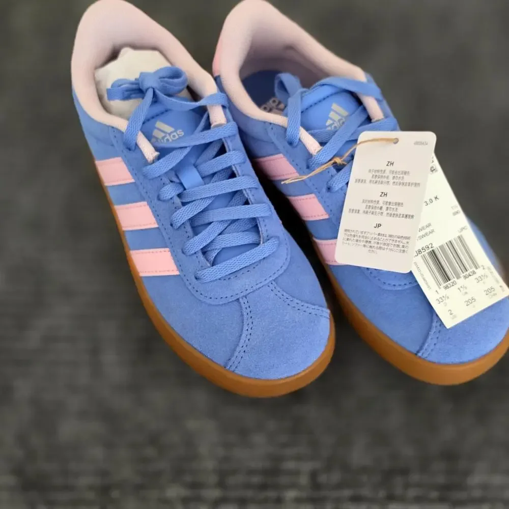 Adidas VL Court 3.0 Kid's Size 2 Lace-Up Sneakers Blue Pink New In Box